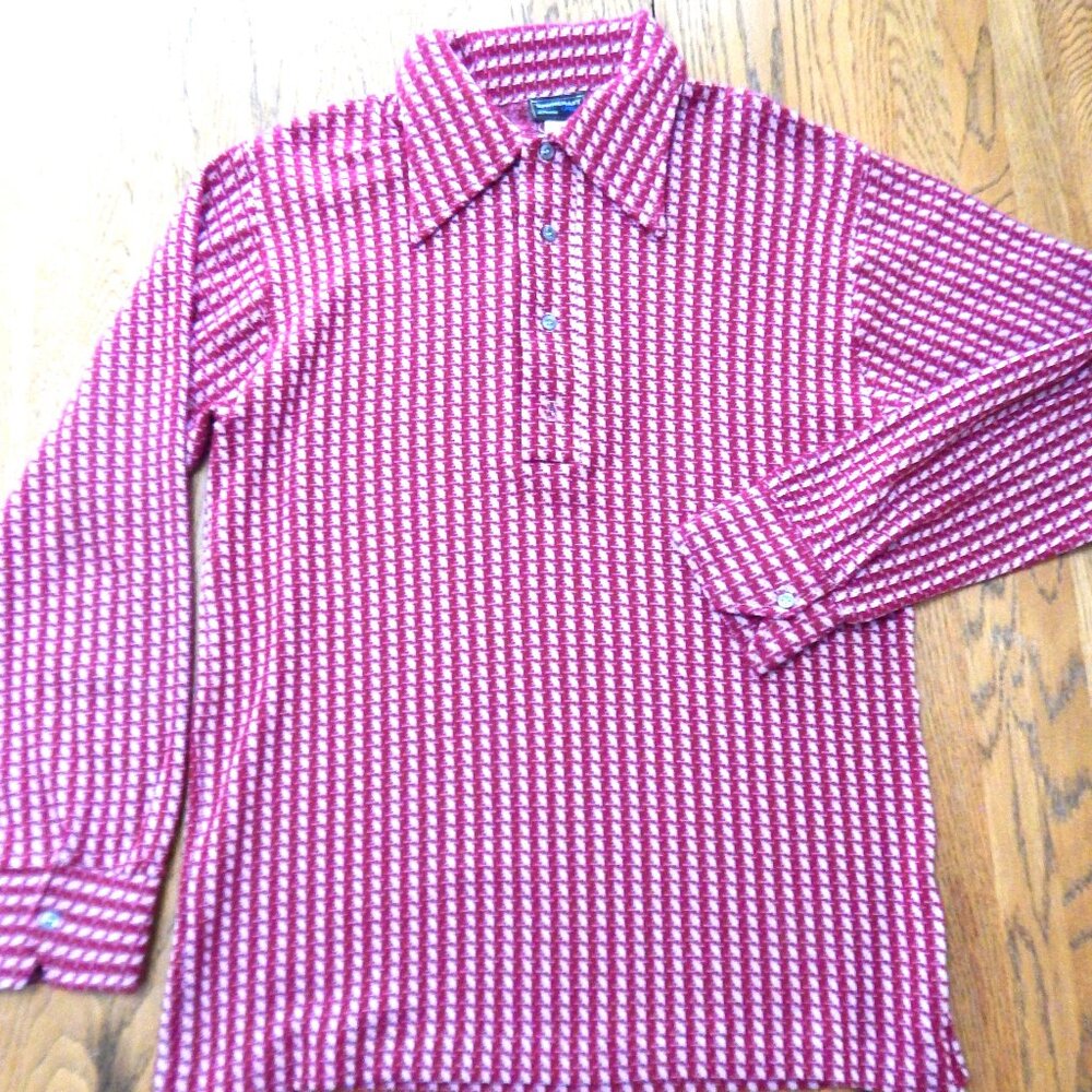 Vintage JC Penney Towncraft Plus Mens Shirt Red White Houndstooth pattern